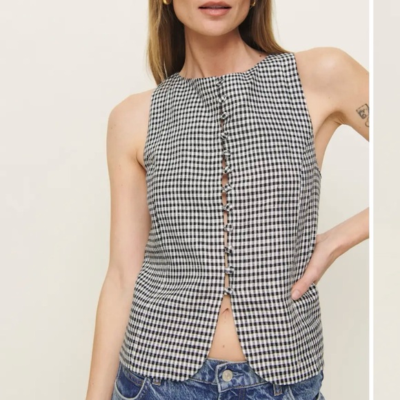 Reformation Addison Linen Top in Remy Check - Picture 1 of 7